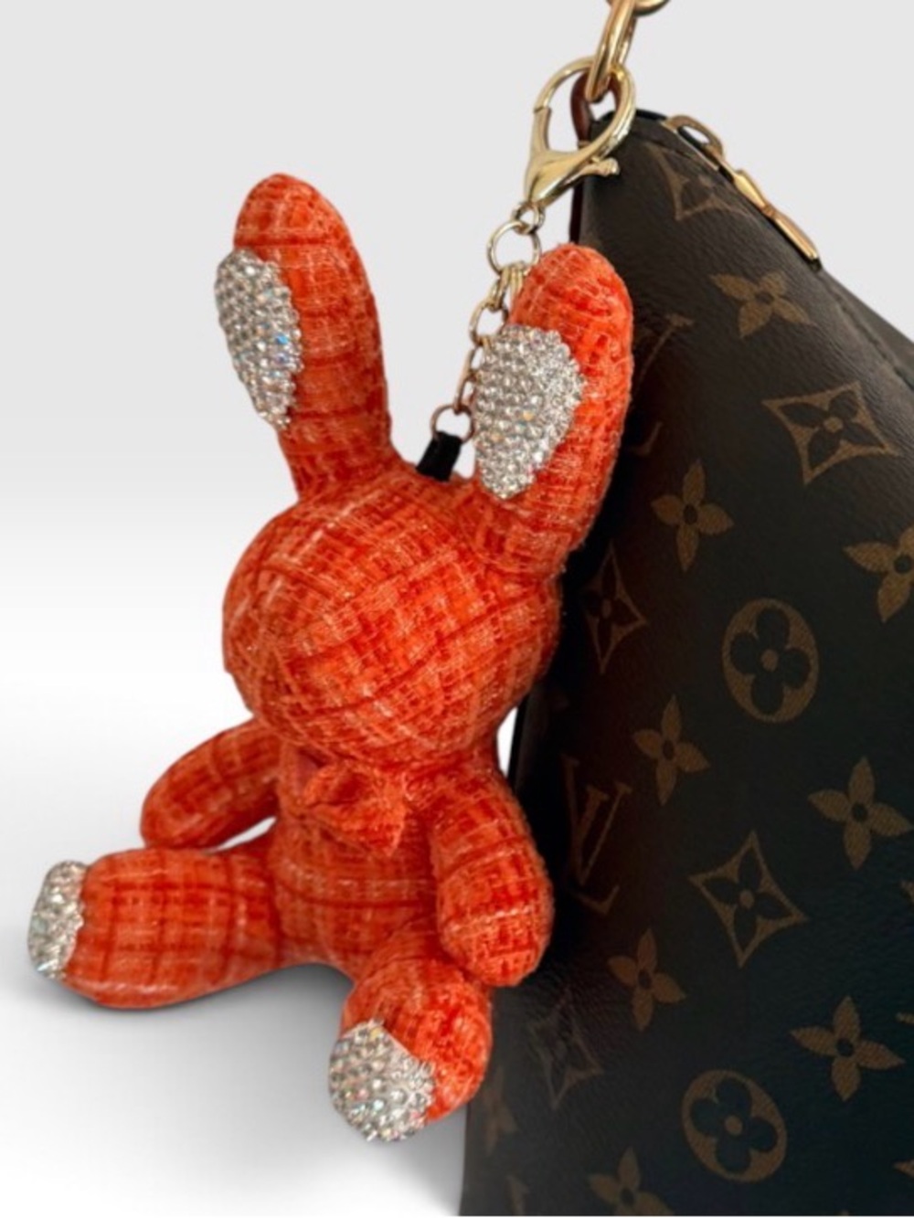 Orange Bunny Bag Charm Keychain with Crystal Accents